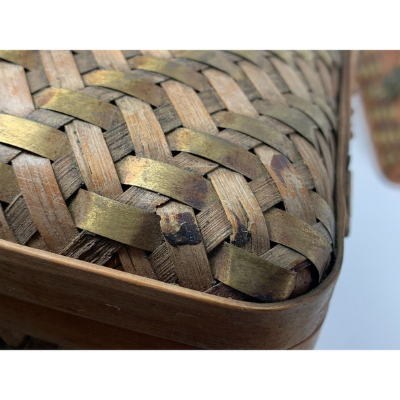 Vintage Bombay Set of 2 Nesting Wood Metal Woven Storage Boxes Hinged Lids Latch - Picture 16 of 16